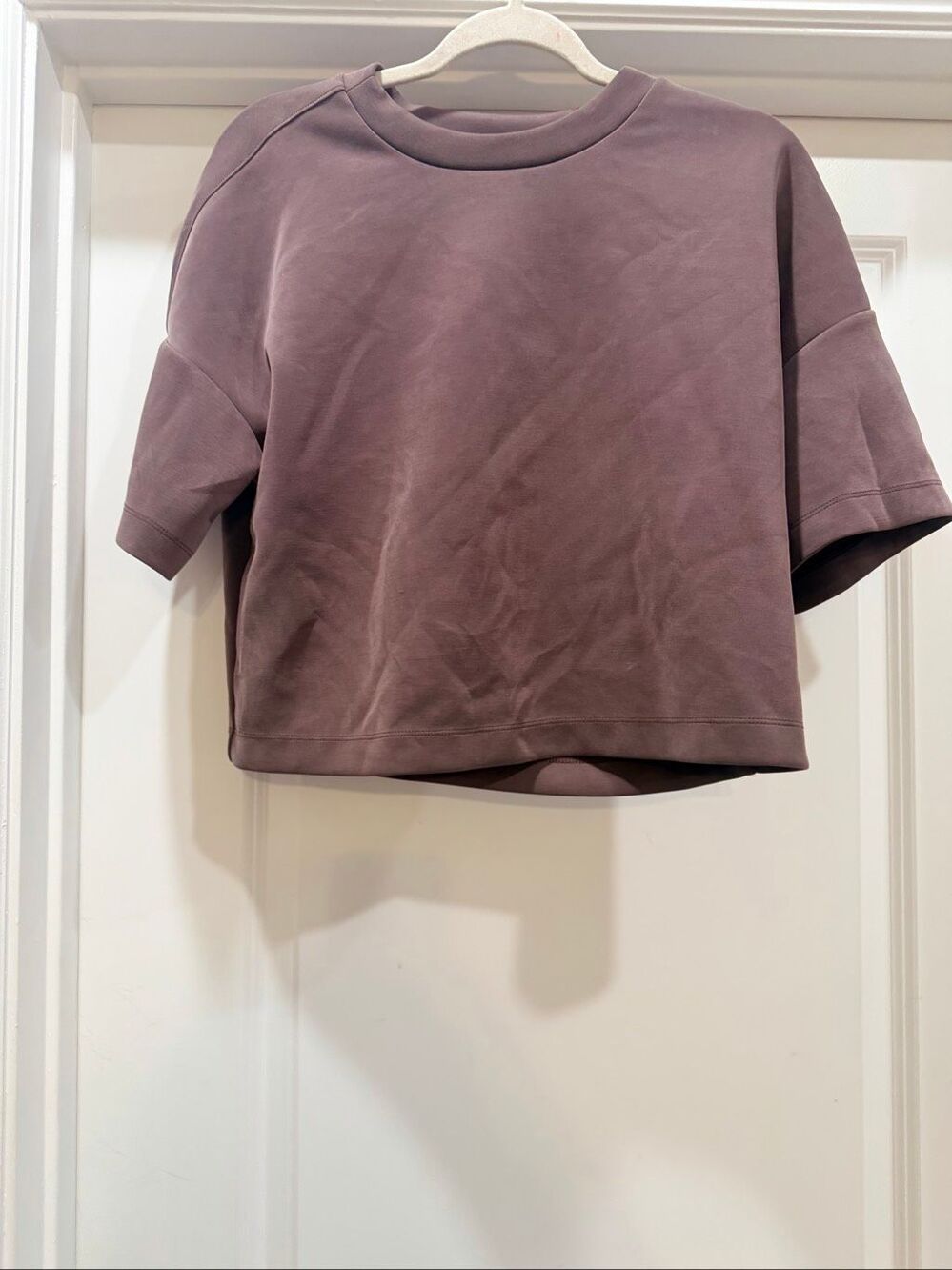 FLX Mauve Purple Short Sleeve Cropped Pullover Sweatshirt Top Womens Size S